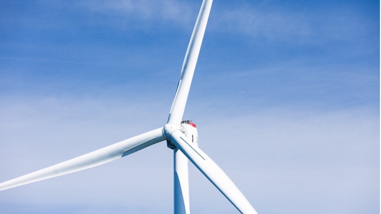 One of the wind turbines at the Vineyard Wind 1 offshore wind farm south of Martha's Vineyard. Credit: Eric Haynes.